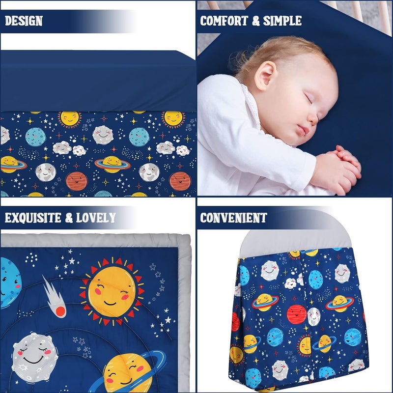 Rtteri 4 Pieces Baby Crib Bedding Set, Nursery Bedding Standard Size Soft Baby Bedding Set Including Crib Skirt, Blanket, Sheet and Diaper Stacker for Girls and Boys(Space) - Image 5
